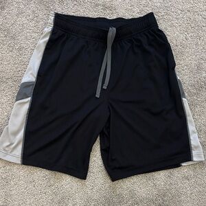Men's Xersion Black Athletic Shorts with Gray Side Panels
